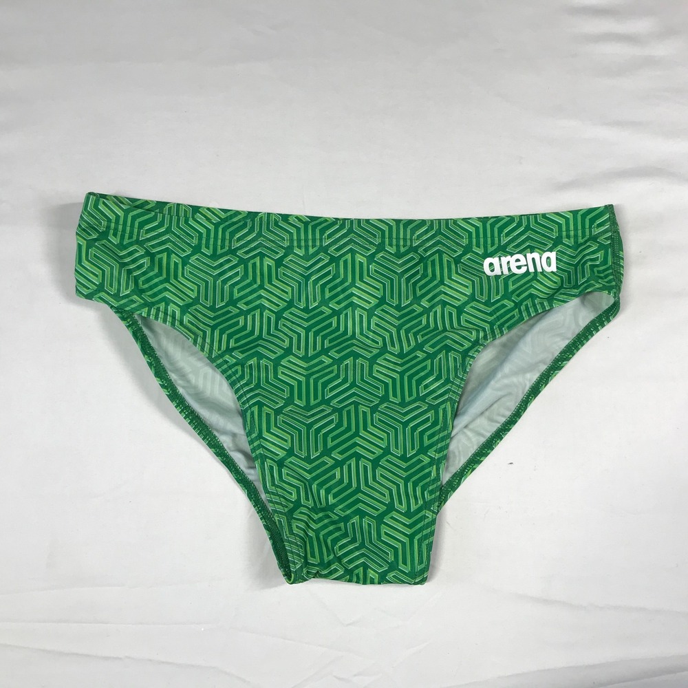 Arena Mens Kikko Brief Green Geometric Swim Trunks Training Suit Size 36 003585